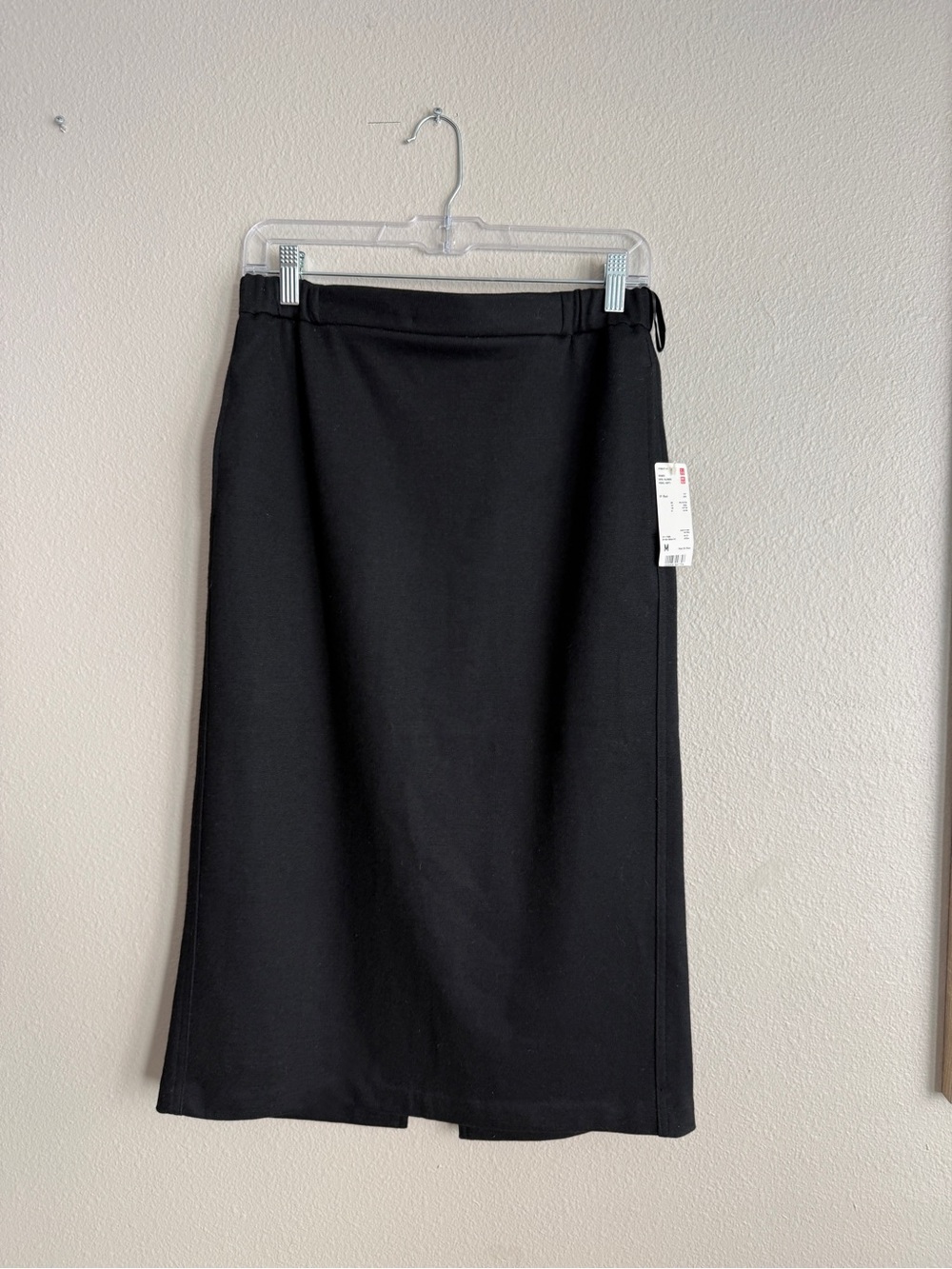 NWT Uniqlo Black Midi Pencil Skirt Sz M Wool Blend Elastic Waist